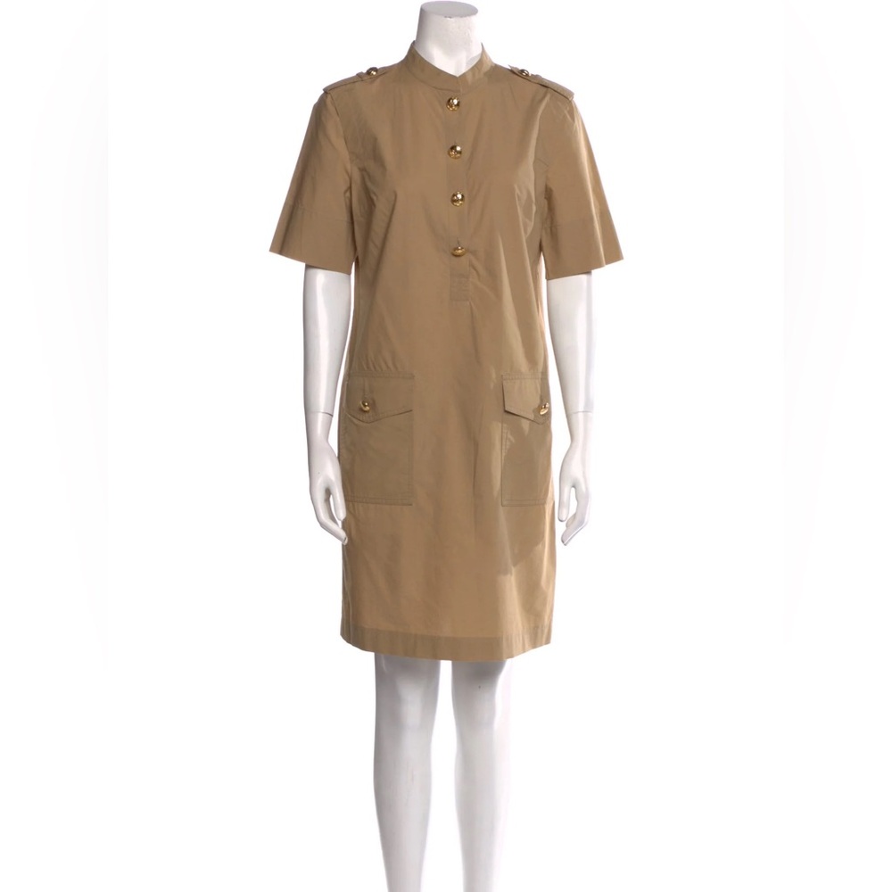 ESCADA Mock Neck Knee-Length Dress, Size US6, DE36, in Tan, Cotton, Military